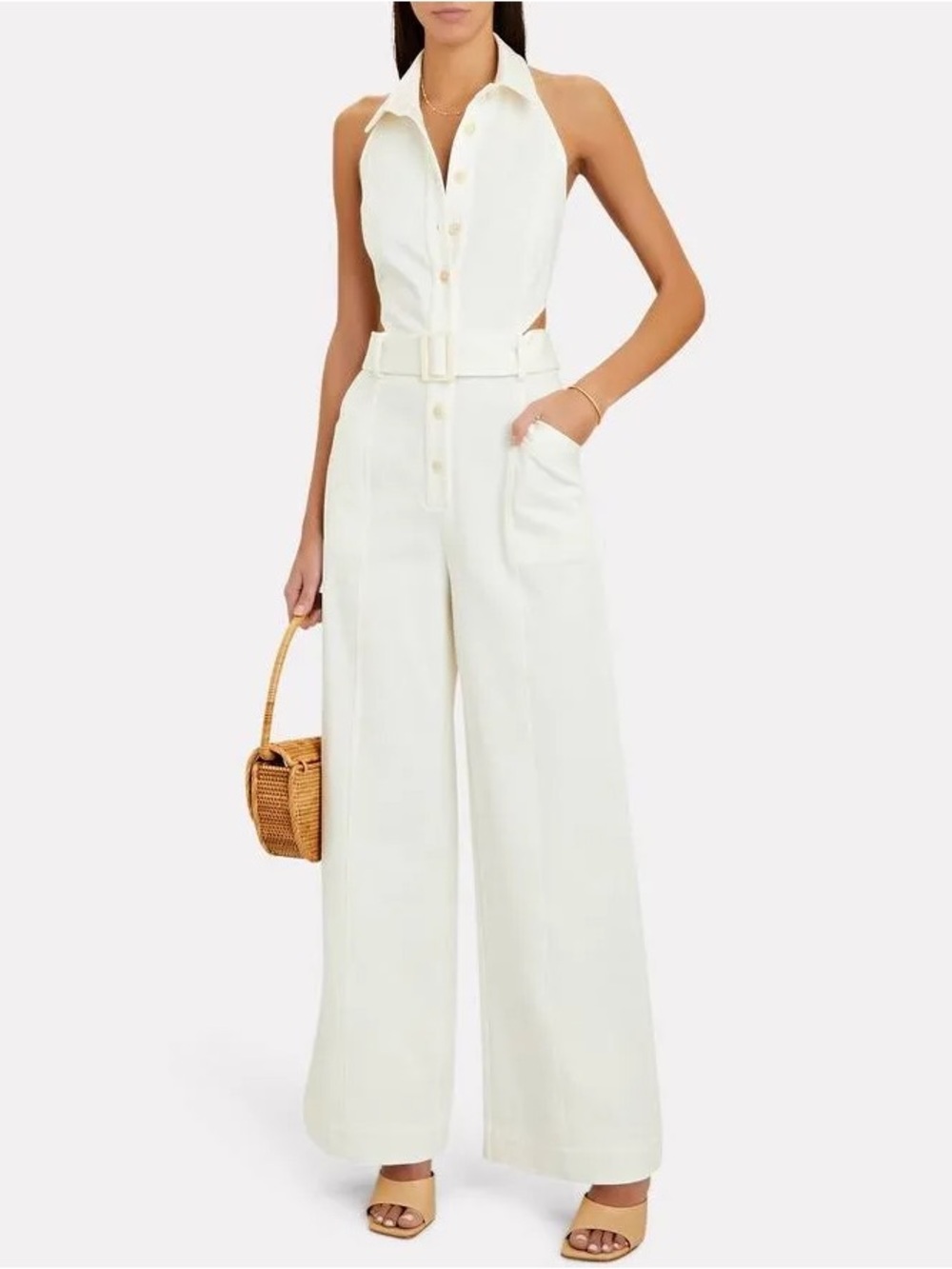 INTERMIX Brandy Cut-Out Halter Jumpsuit | Cream | Size 10 | NWOT
